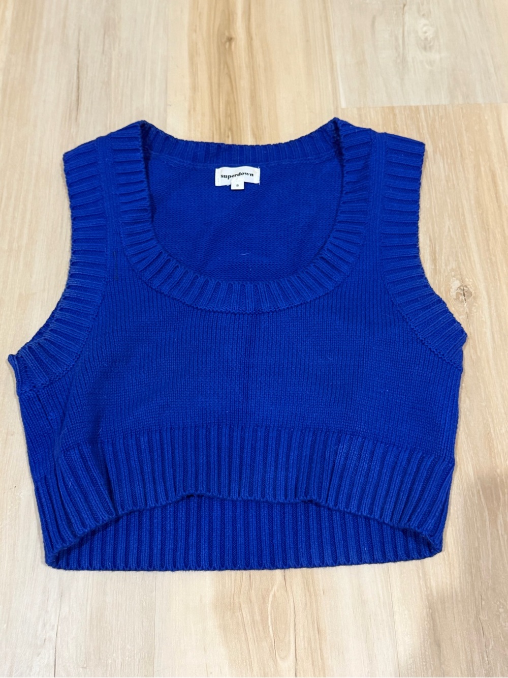 superdown Royal Blue Ribbed Sleeveless Knit Crop Top